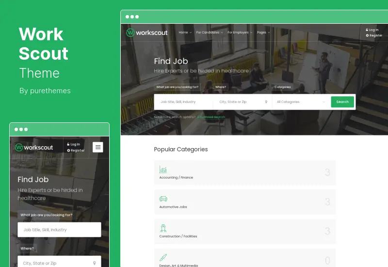 WorkScout Theme - Tema de WordPress para bolsa de trabajo