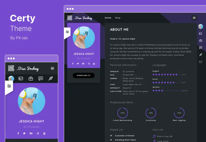 Certy Theme — kreatywny motyw CV i CV WordPress