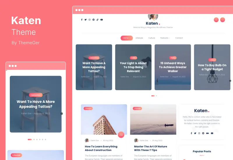 ธีม Katen - ธีม WordPress ของบล็อกและนิตยสาร