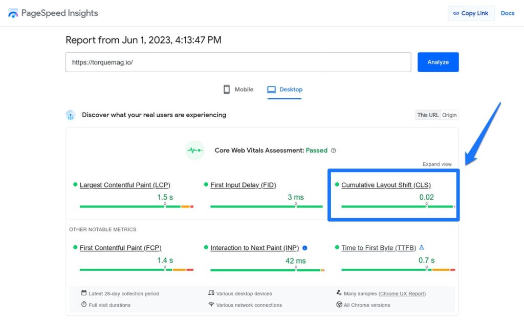 pagespeed 통찰력의 cls 메트릭