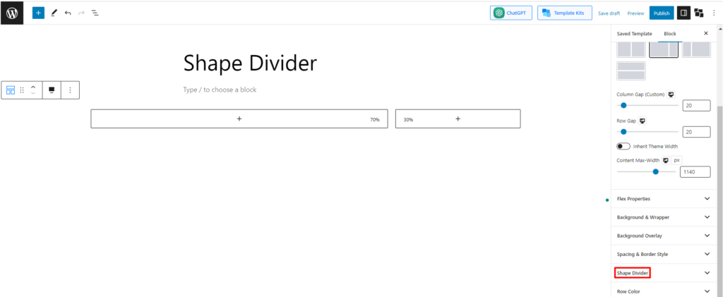 open shape divider option