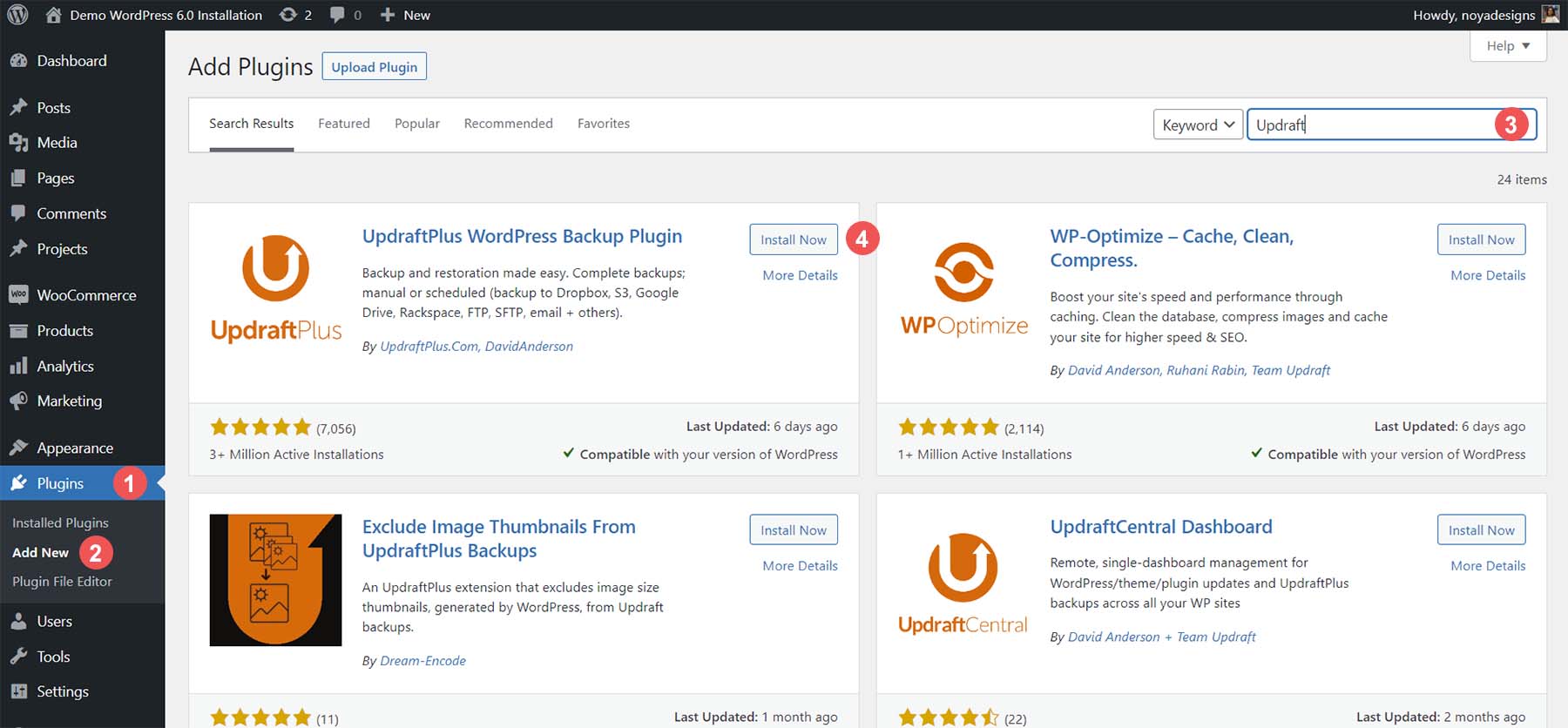 Instalarea UpdraftPlus, un plugin de backup WordPress