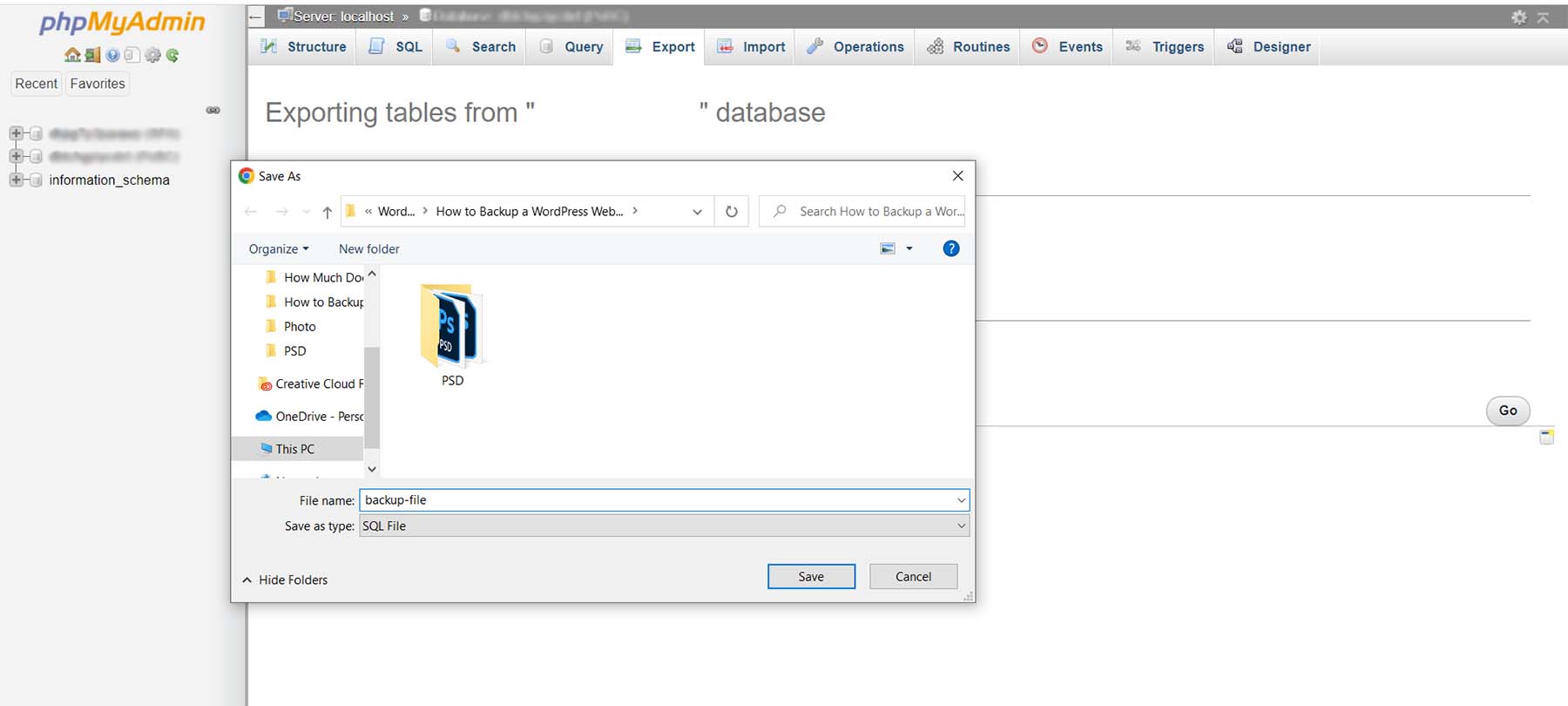 احفظ ملف SQL الخاص بك