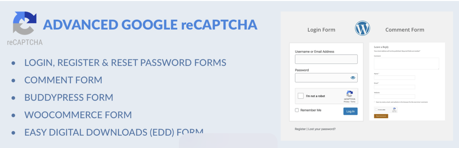 Halaman plugin Google reCAPTCHA lanjutan