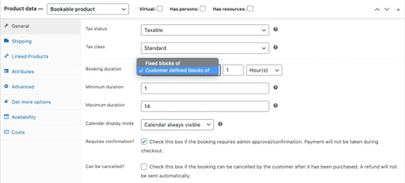 captura de tela de reservas do woocommerce