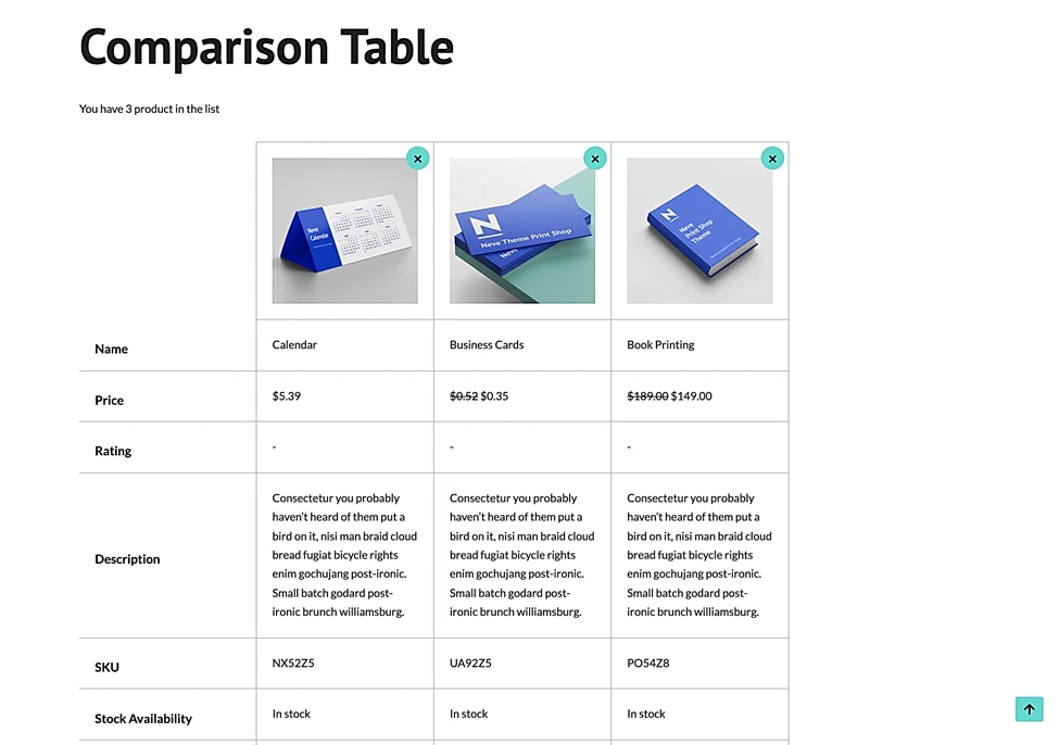 Complemento de WordPress de comparación de productos.