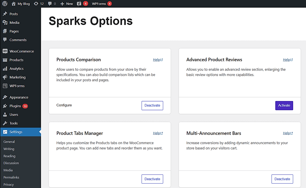 Sparks-Rezension der WooCommerce-Plugin-Module.