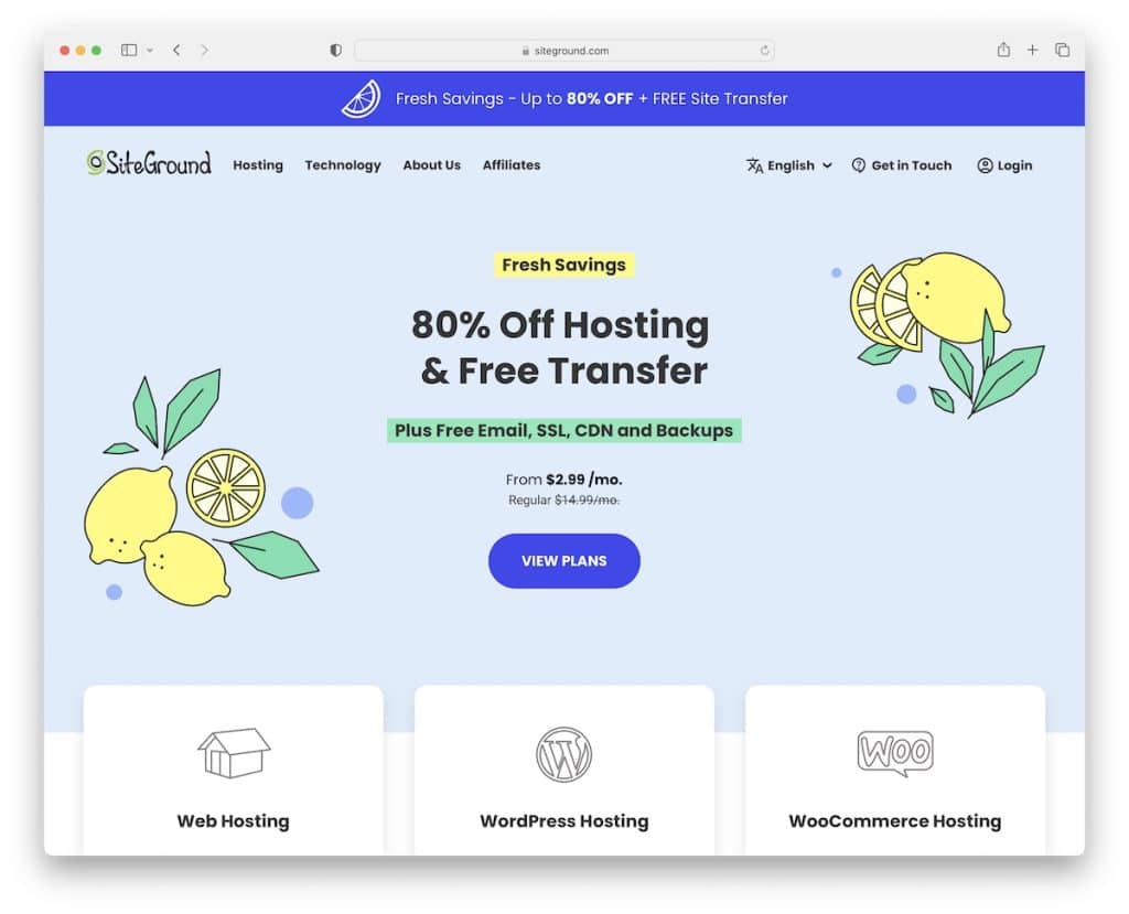 piani di web hosting mensili siteground