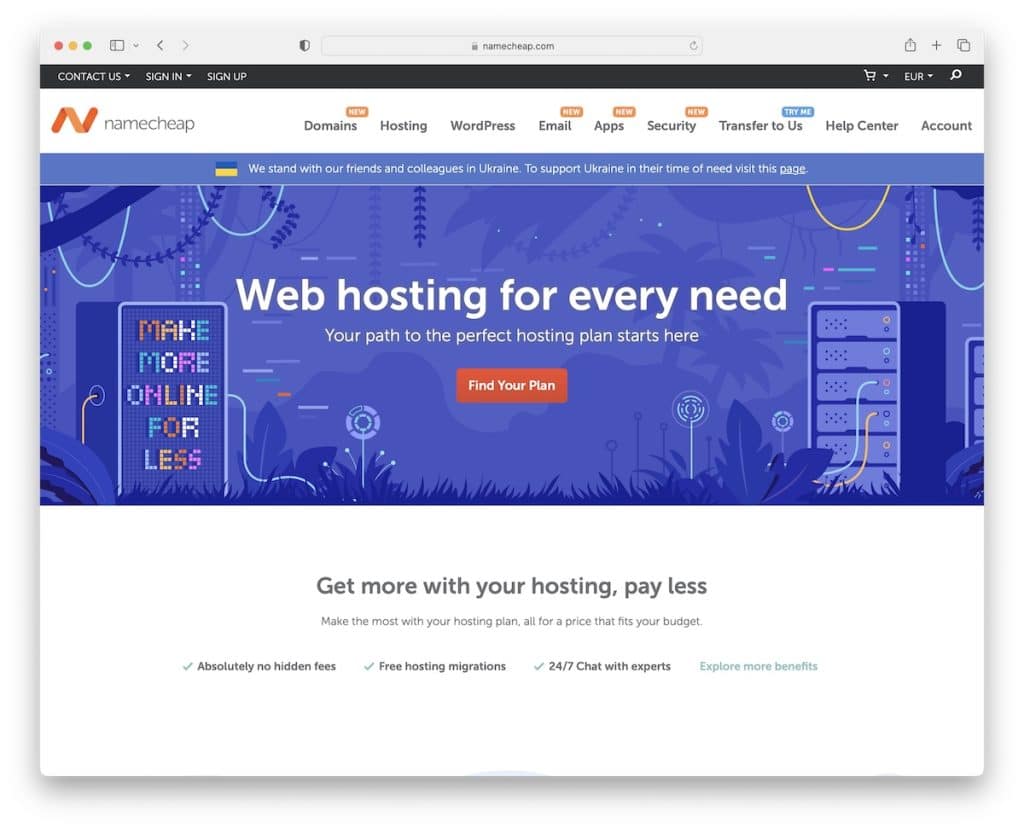 plans mensuels d'hébergement web namecheap