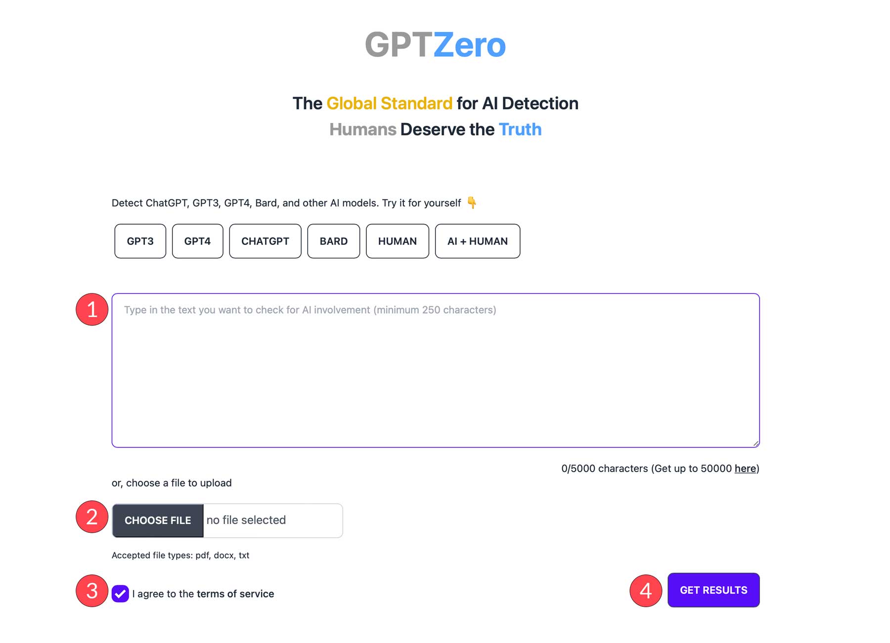 GPTZero 인터페이스