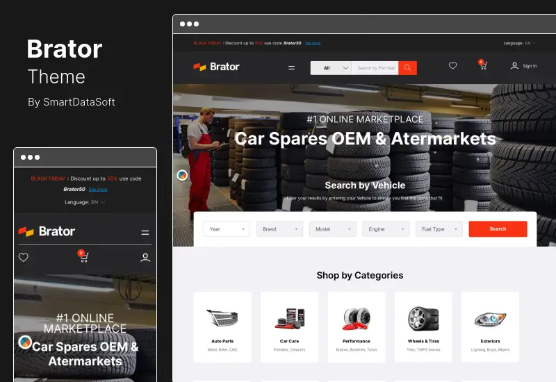 Tema Brator - Tema WordPress WooCommerce de peças de automóvel