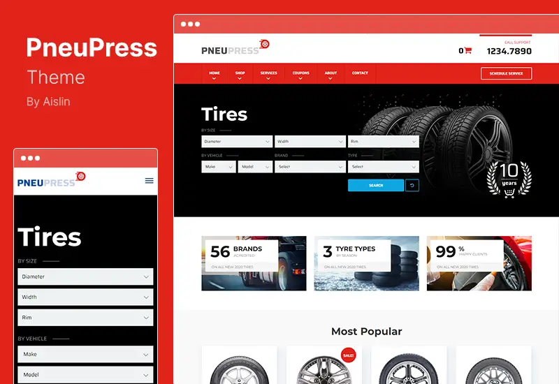 PneuPress Theme - 타이어 가게 및 자동차 수리 WordPress Theme