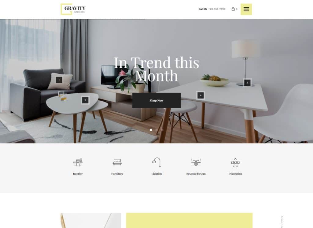 Gravity - Tema WordPress Desain Interior & Toko Furnitur Kontemporer