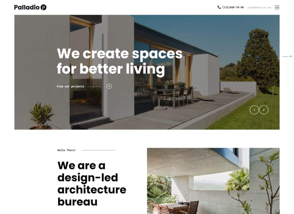 Palladio - การออกแบบตกแต่งภายในและสถาปัตยกรรมการก่อสร้าง WordPress Theme