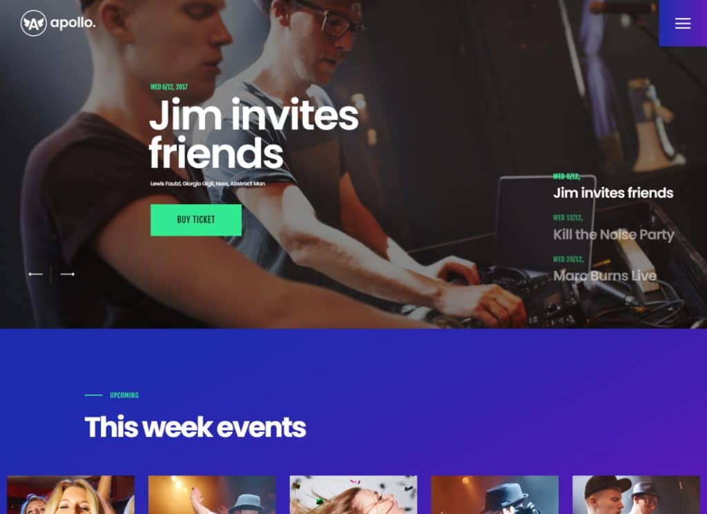 Apollo - ナイトクラブ、DJ コンサート、音楽イベントの WordPress テーマ