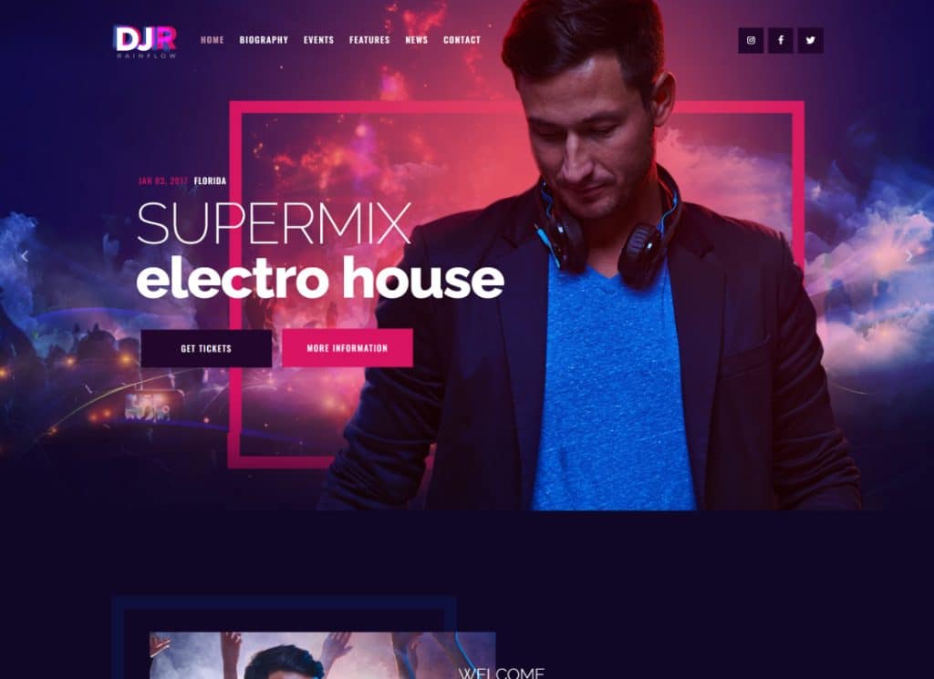 DJ Rainflow — motyw WordPress dla zespołu muzycznego i muzyka