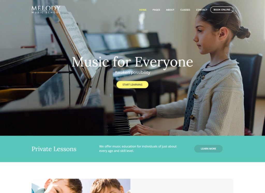 Melody - Tema WordPress Sekolah Seni & Musik