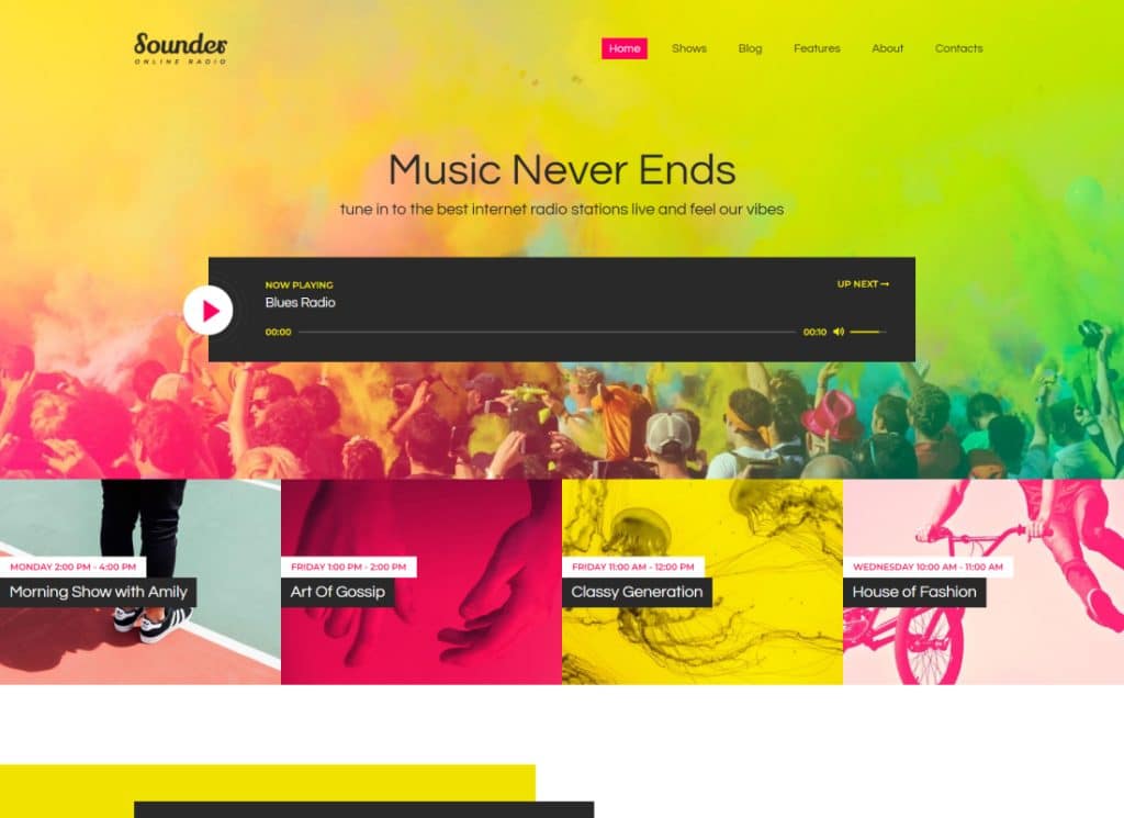 Sounder - 온라인 인터넷 라디오 방송국 WordPress Theme