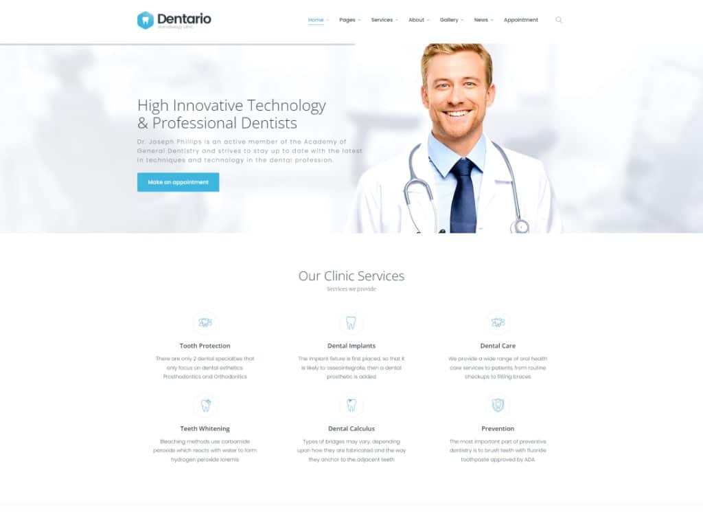 Dentario - Thème WordPress pour dentiste, médecine et soins de santé