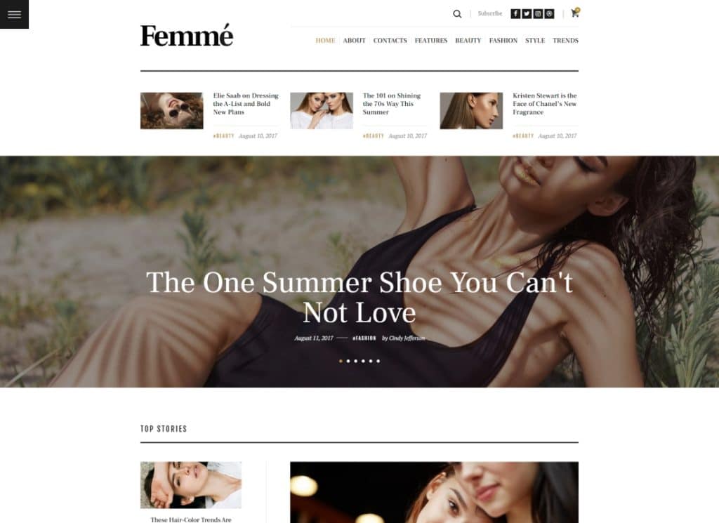 Femme - Un tema de WordPress para revistas en línea y blogs de moda