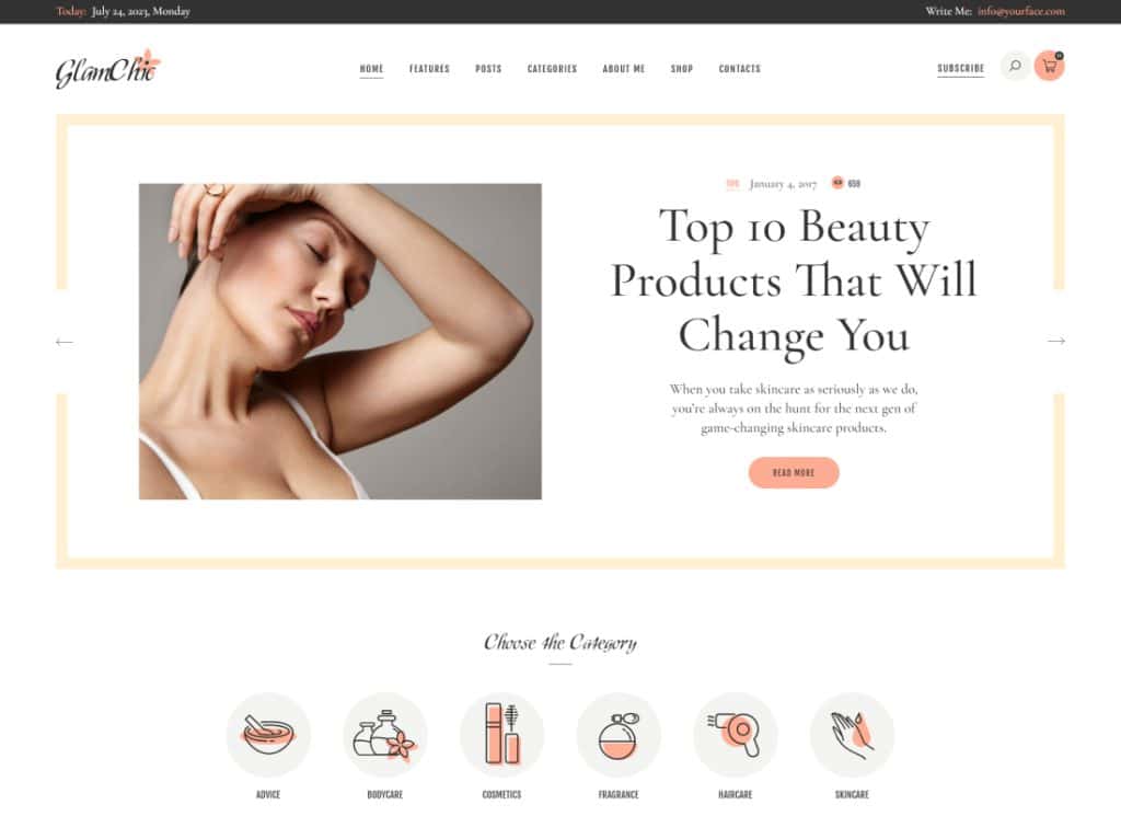 GlamChic - บล็อกความงาม & นิตยสารออนไลน์ WordPress Theme