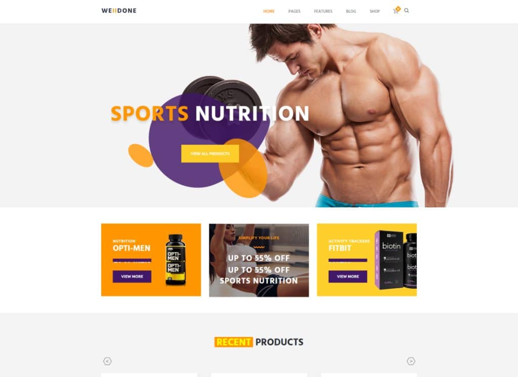 Welldone - Tema WordPress per negozio di nutrizione e integratori per sport e fitness