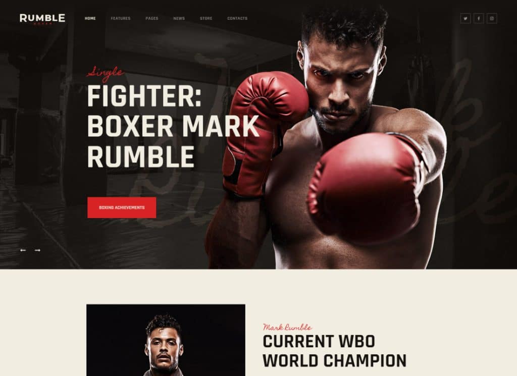 Rumble - Boxe e arti marziali miste che combattono tema WordPress