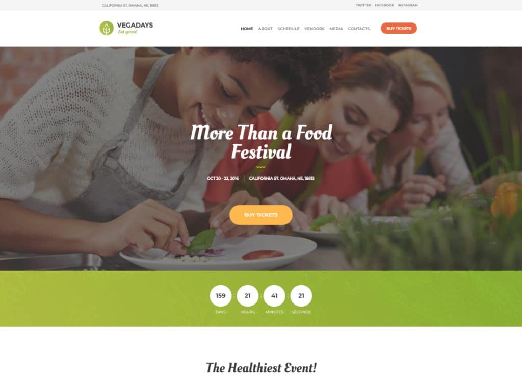 VegaDays - Tema de WordPress para festivales de comida vegetariana y eventos ecológicos