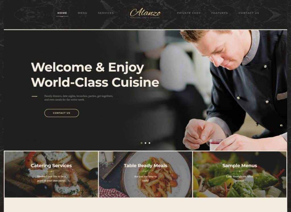 Alanzo - Motyw WordPress dla osobistego szefa kuchni i cateringu weselnego