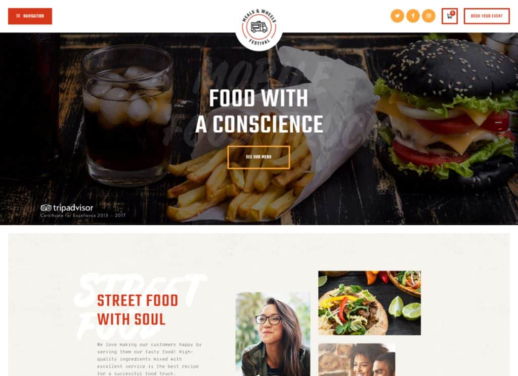 Pasti e ruote: tema WordPress per festival di strada e consegne di fast food