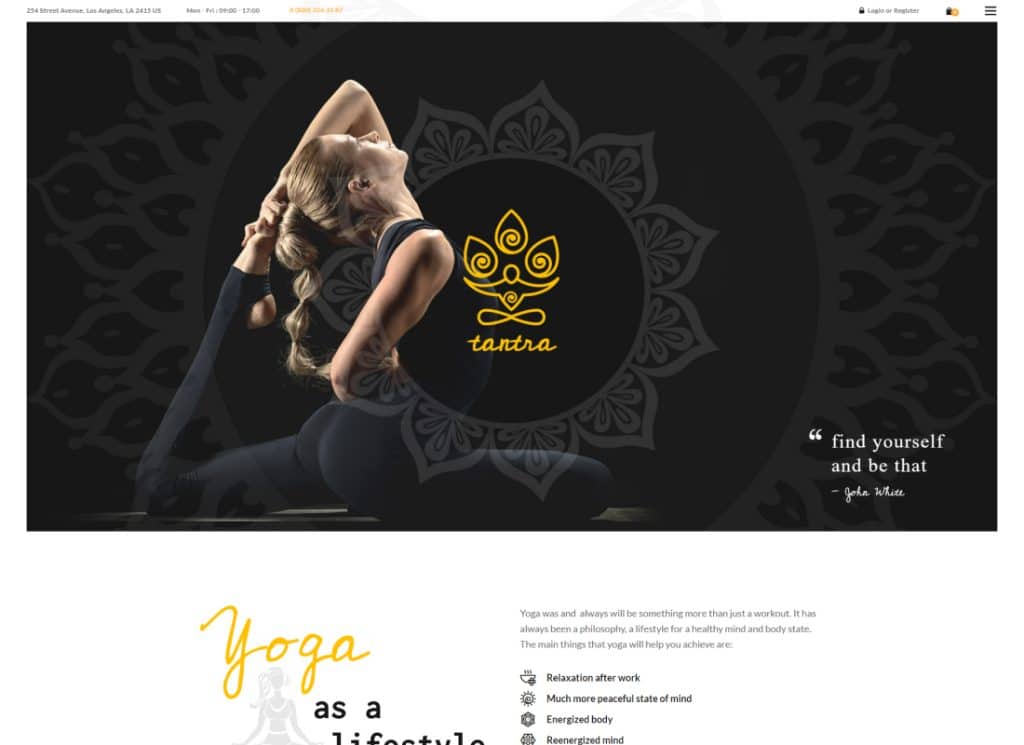 Tantra - Tema WordPress per studio di yoga e fitness club