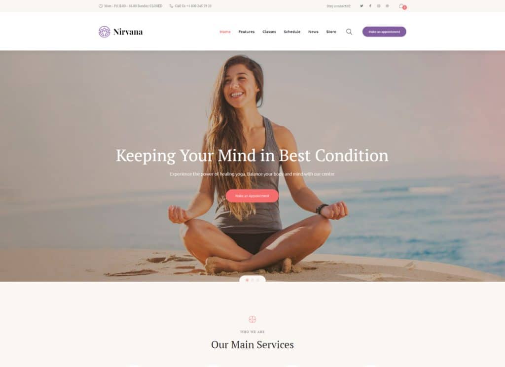 Nirvana - Tema WordPress per studio di yoga e fitness club