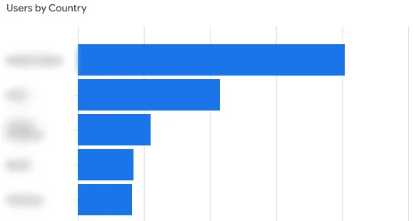 按国家/地区划分的 Google Analytics 用户。