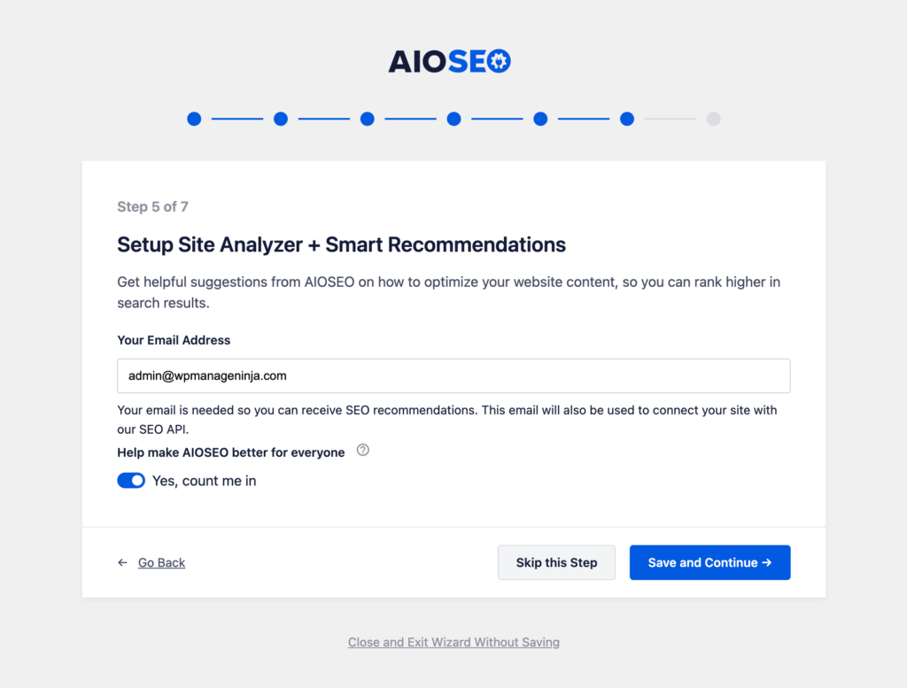 All in One SEO - Setup Site Analyzer