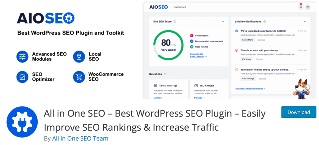 Tudo em um plugin gratuito de SEO para WordPress