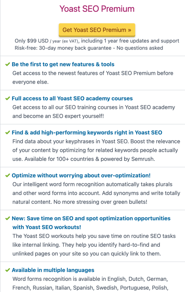 Yoast - Recursos premium de SEO