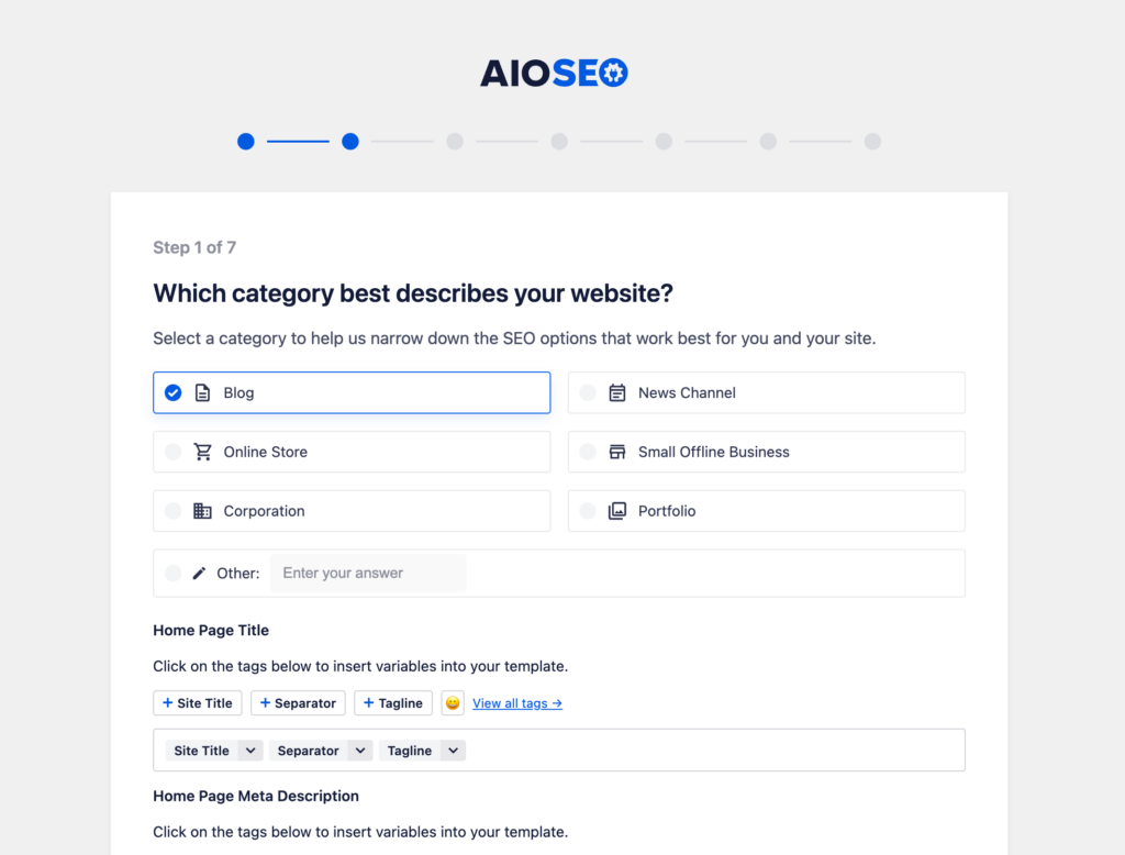 All-in-One-SEO – Beschreiben Sie die Kategorie Ihrer Website