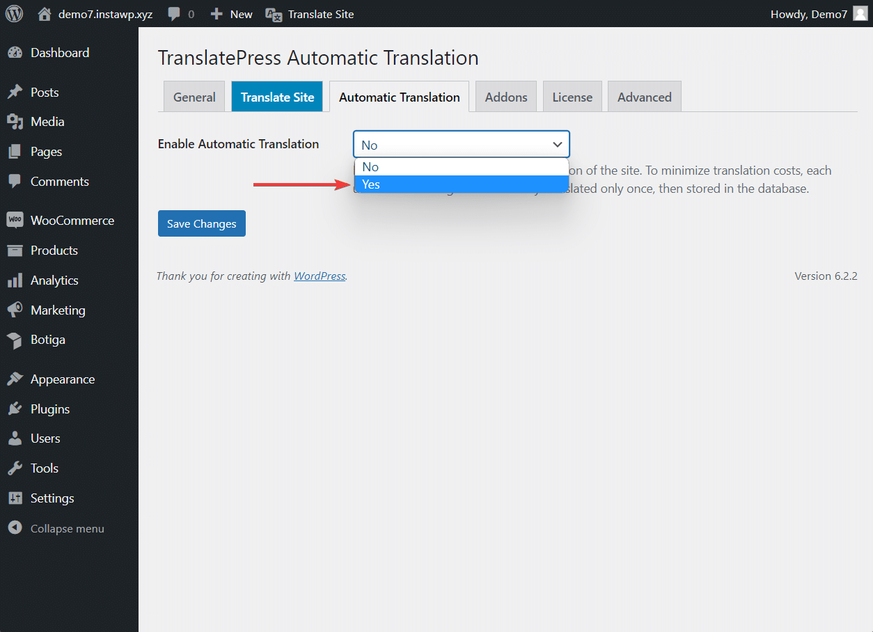 Automatische Übersetzungseinstellungen von TranslatePress