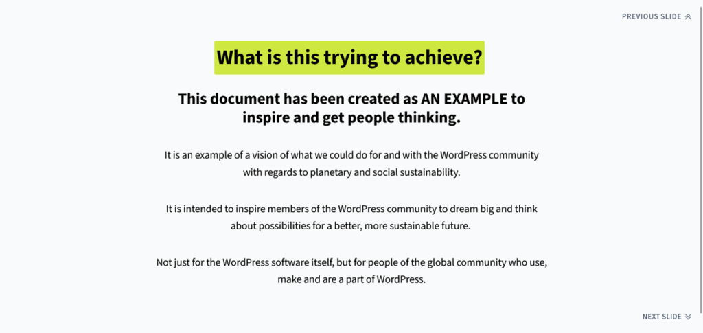 Страница манифеста команды WordPress по устойчивому развитию