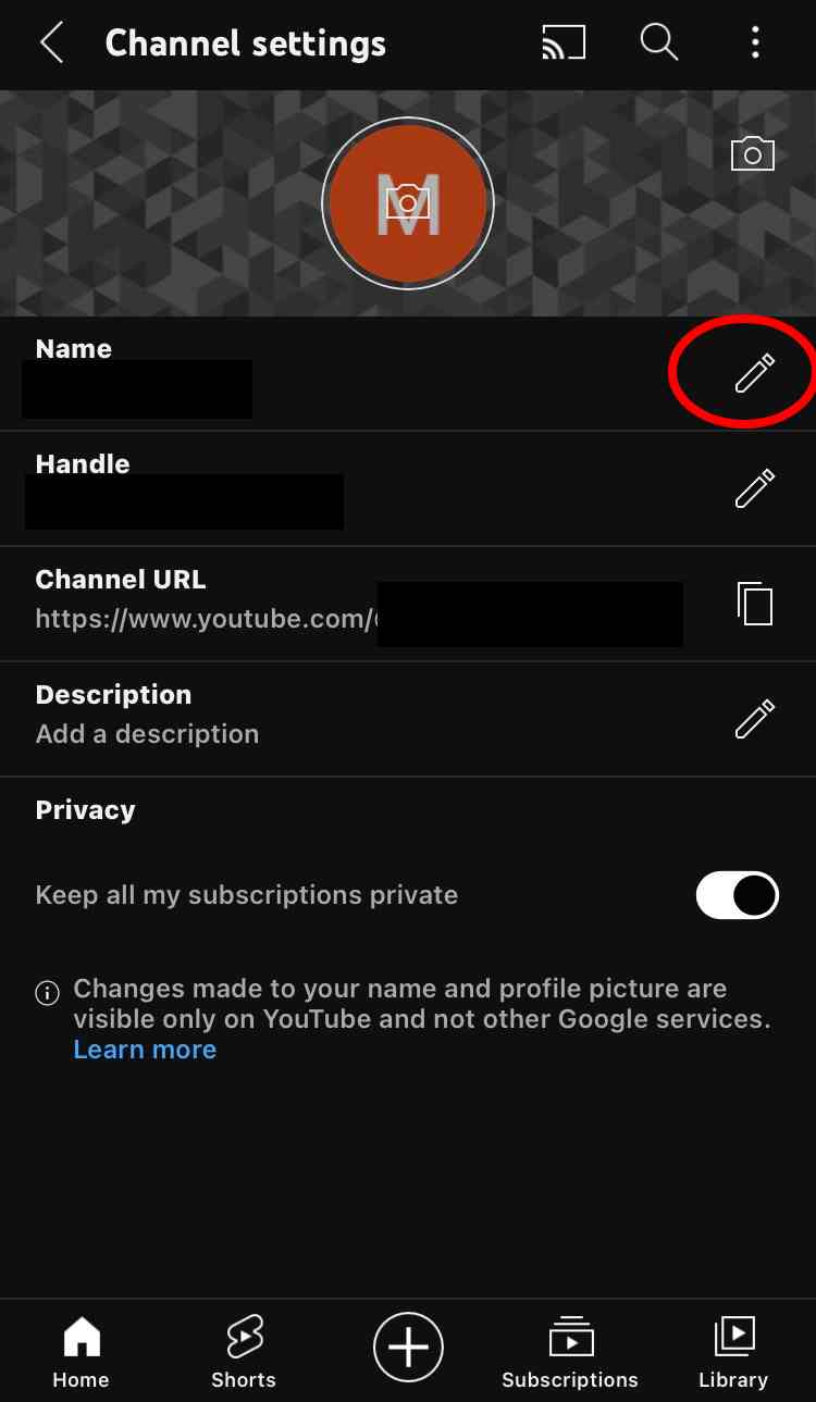 Interface utilisateur des paramètres de la chaîne : dernière étape pour modifier le nom de YouTube