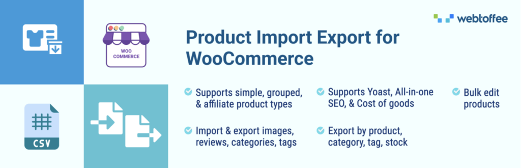 captura de pantalla de importación y exportación de productos para woocommerce