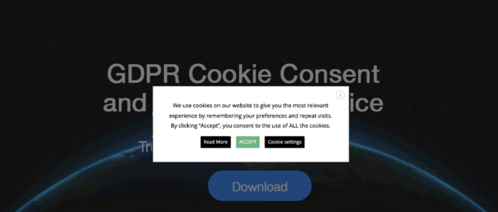 captura de pantalla de consentimiento de cookies gdpr