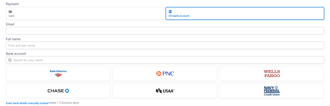 您的 WordPress ACH 付款表單會自動顯示您客戶的相關銀行。