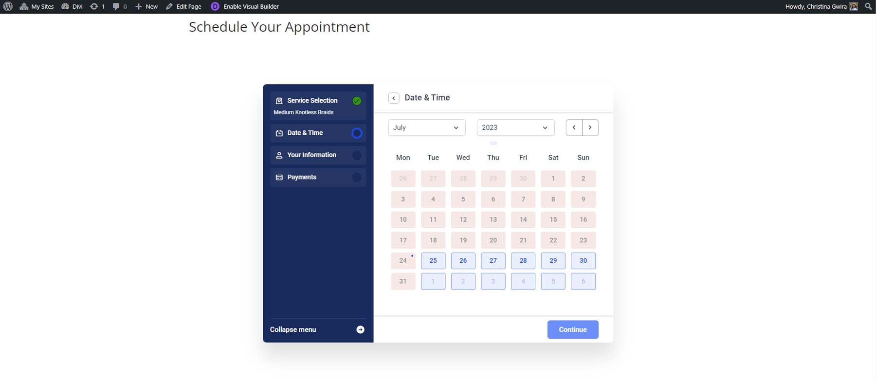 Tester votre formulaire de réservation - choisissez votre date