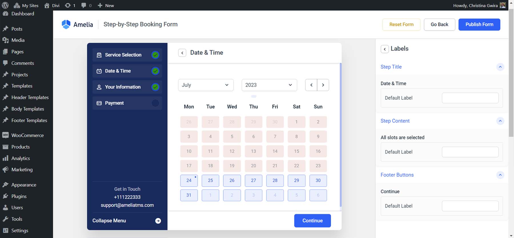 Data, ora și personalizarea calendarului pentru Amelia