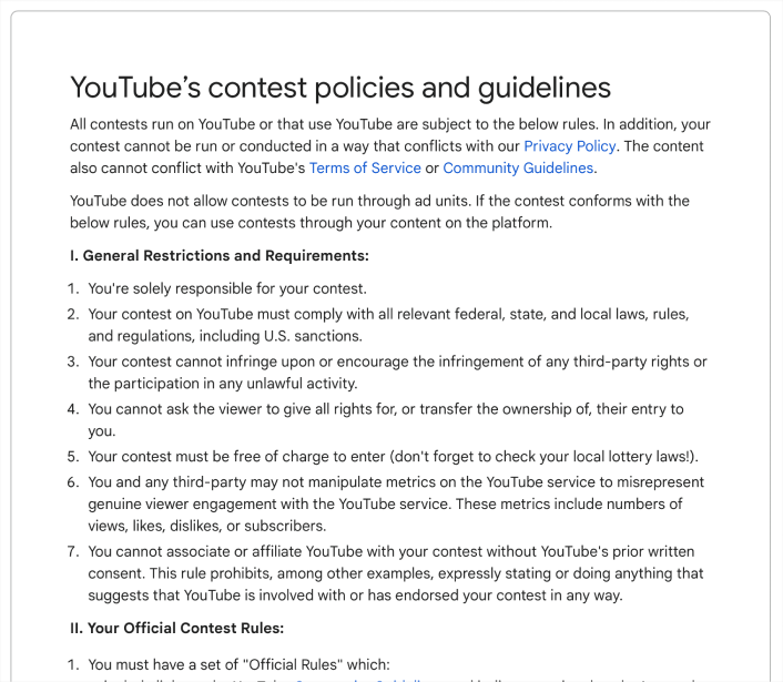 Políticas e diretrizes de concursos do YouTube