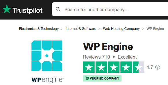 WP Engine TrustPilot-Bewertung