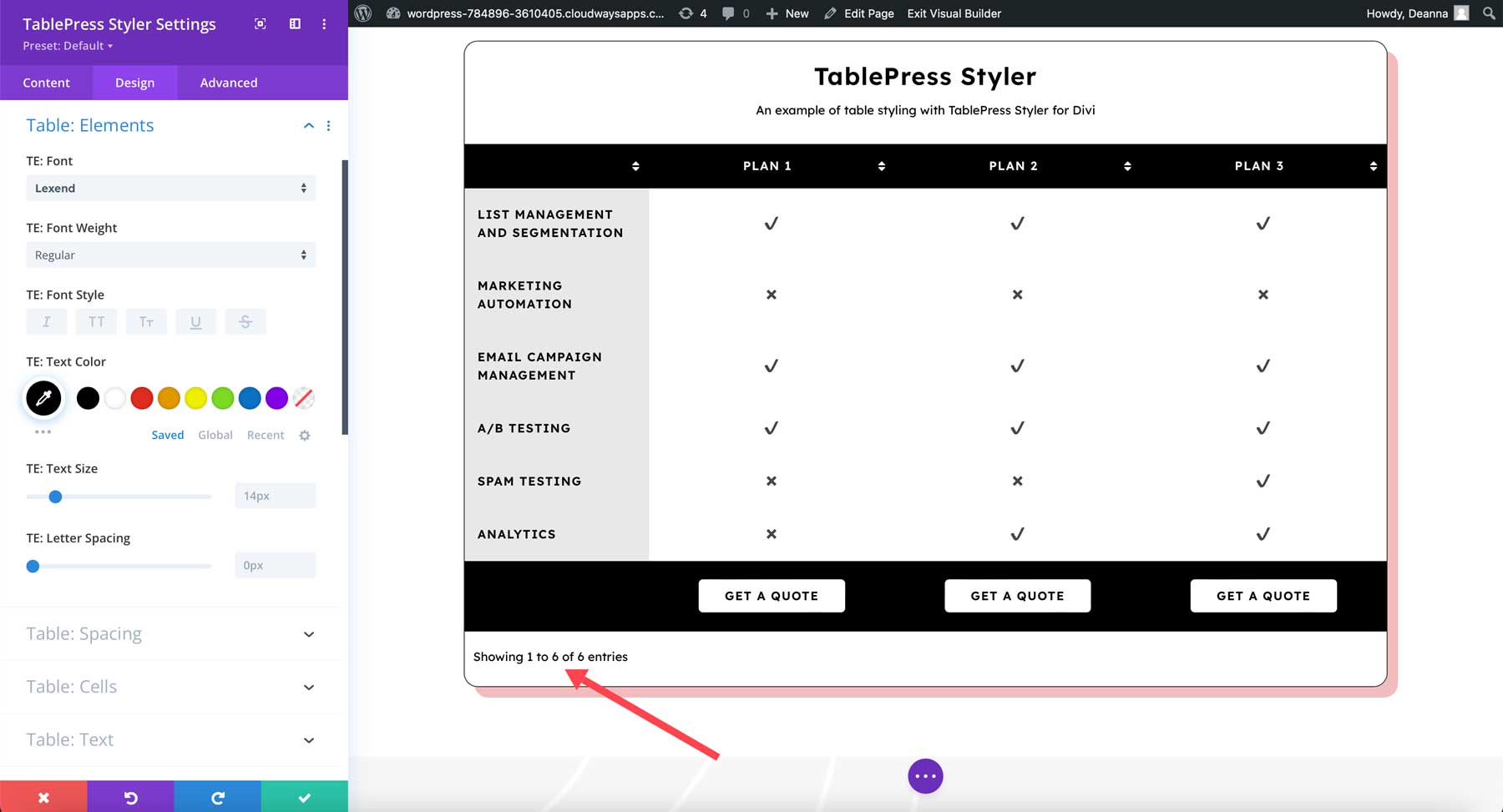 TablePress-Styler-Elemente