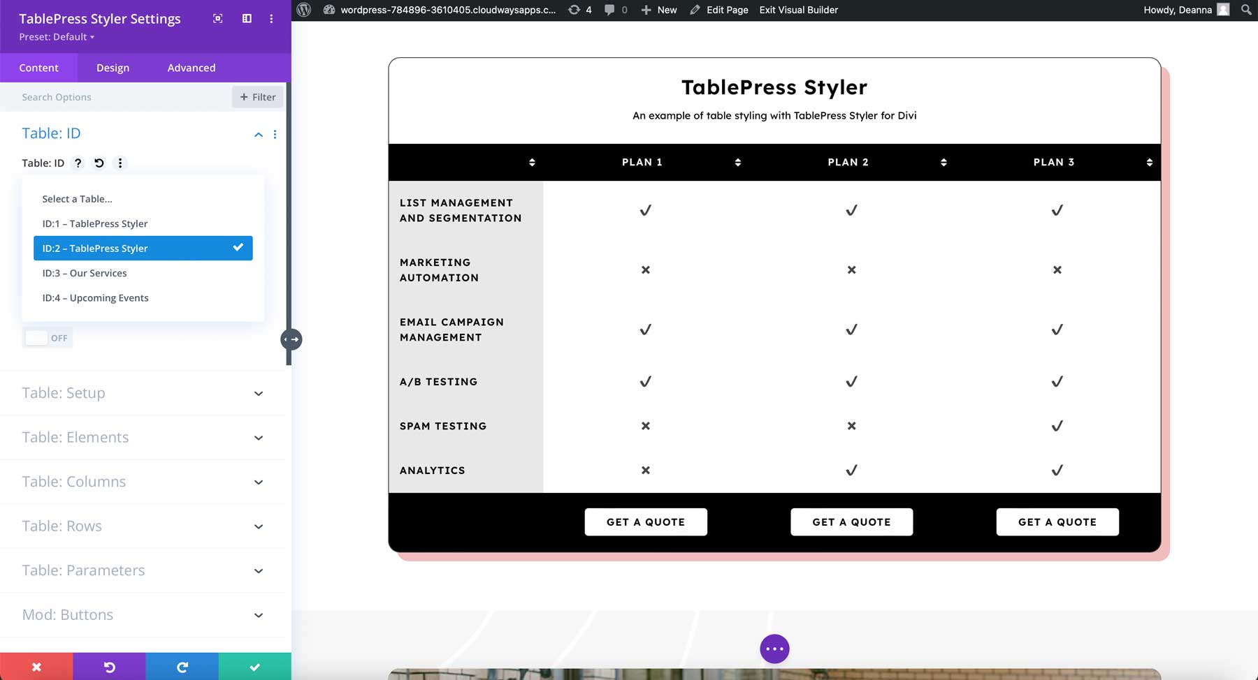 Identificación de la tabla