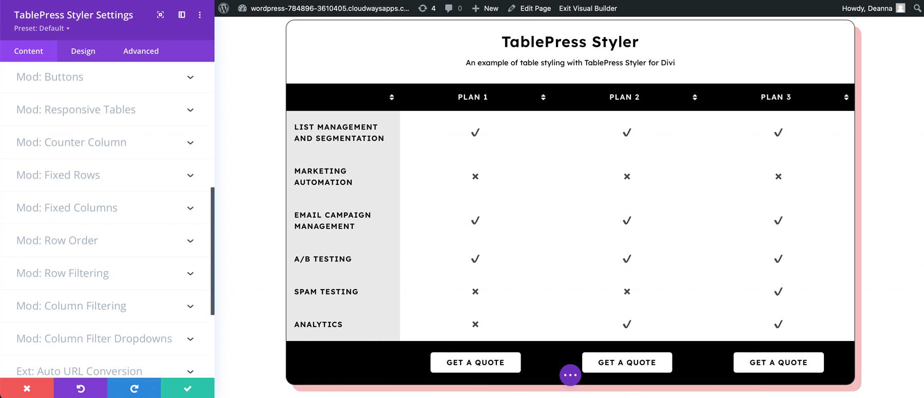 Opciones de TablePress Pro